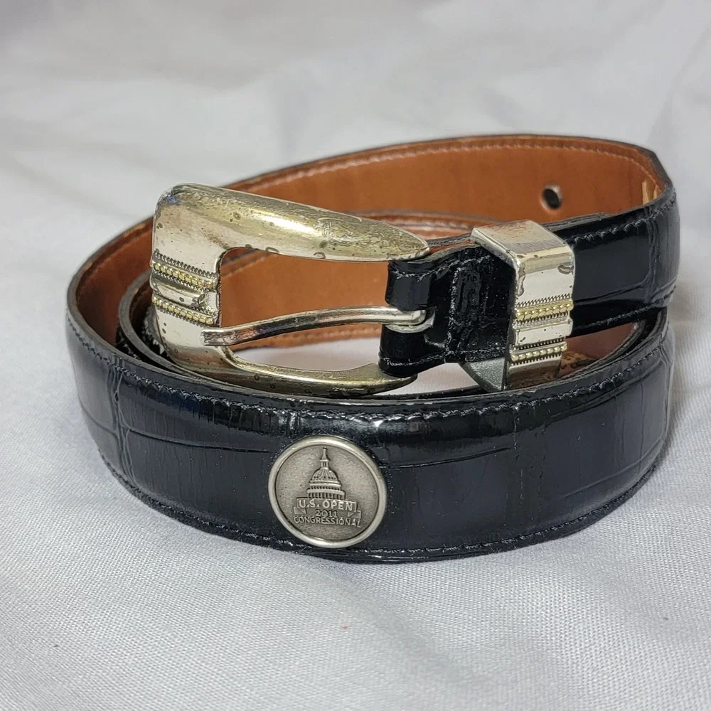 YRI RARE 2011‎ US Open Congressional Leather Black Croc Embossed  Belt Size 42